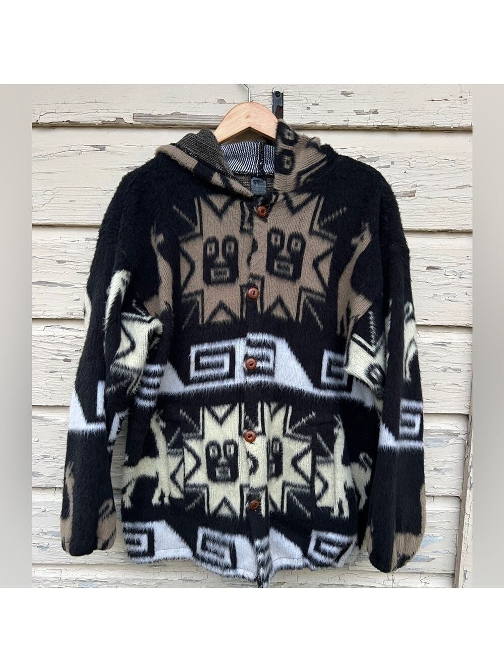 Vintage Inca Tribal Artesanias Alpaca Peruvian Jacket Coat Sweater Hoodie Ethnic